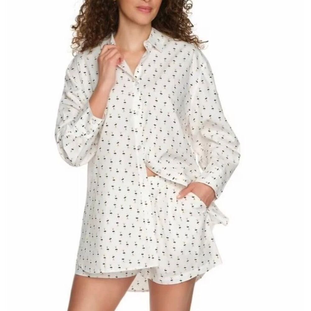 LOFT sleep Women's 2-Piece Notch Collar Short Pajama Set White Print XS NEW